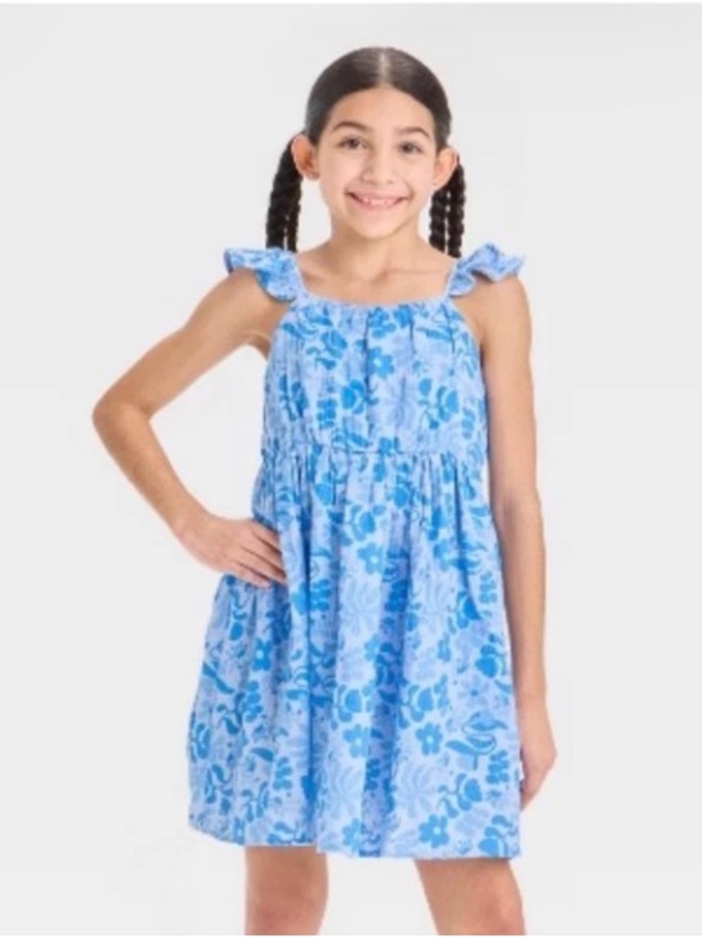 Girls' Bluey Gauze Dress in blue.  Size XL(14)